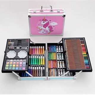 145 pcs unicorn art kit kids pink wooden case drawing painting set safe eco friendly school art supplies