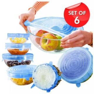 Silicone stretch lids set of 6 reusable food storage covers blue