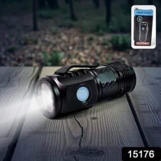 Rechargeable LED Torch Light Type C fast charging aluminum body black portable outdoor emergency flashlight
