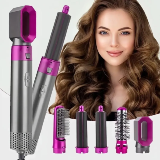 hair dryer brush 5 in 1 styling tool 1000w silver pink detachable nozzles