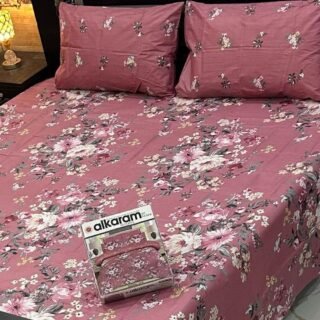 al karam 3 pcs cotton printed double bedsheet set with pillow covers king size