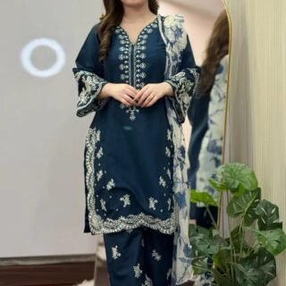 zinc embroidered 3pc lawn suit women cotton plazo chiffon dupatta summer outfit Pakistan