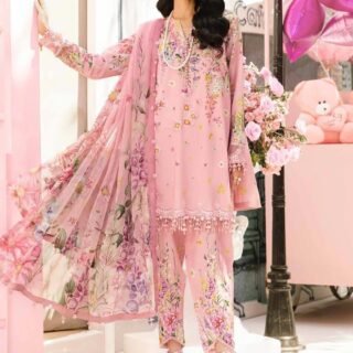 maria b m print lawn 3pc suit printed embroidered chiffon dupatta cambric trouser Pakistan