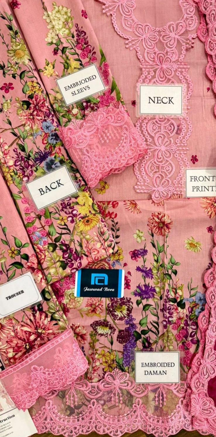 maria b m print lawn 3pc suit printed embroidered chiffon dupatta cambric trouser Pakistan
