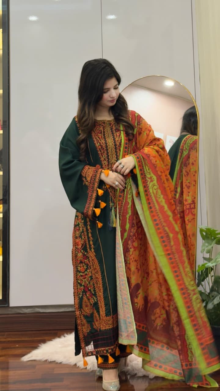 Zargul Embroidered 3PC Festive Lawn Suit Elegant Women Dress - Image 3