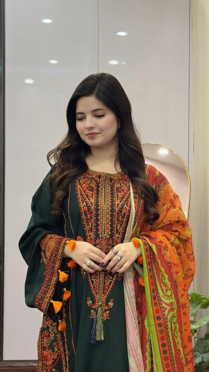 Zargul Embroidered 3PC Festive Lawn Suit Elegant Women Dress - Image 5