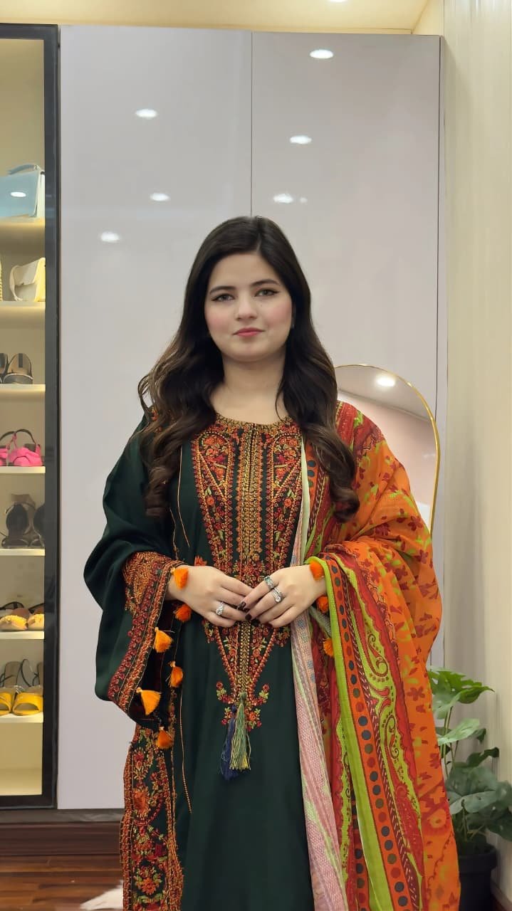 Zargul Embroidered 3PC Festive Lawn Suit Elegant Women Dress - Image 6