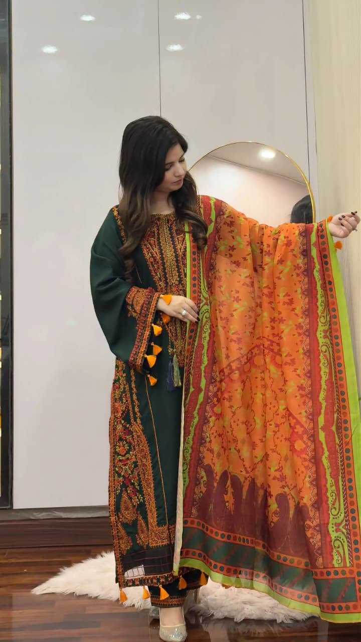 Zargul Embroidered 3PC Festive Lawn Suit Elegant Women Dress - Image 11