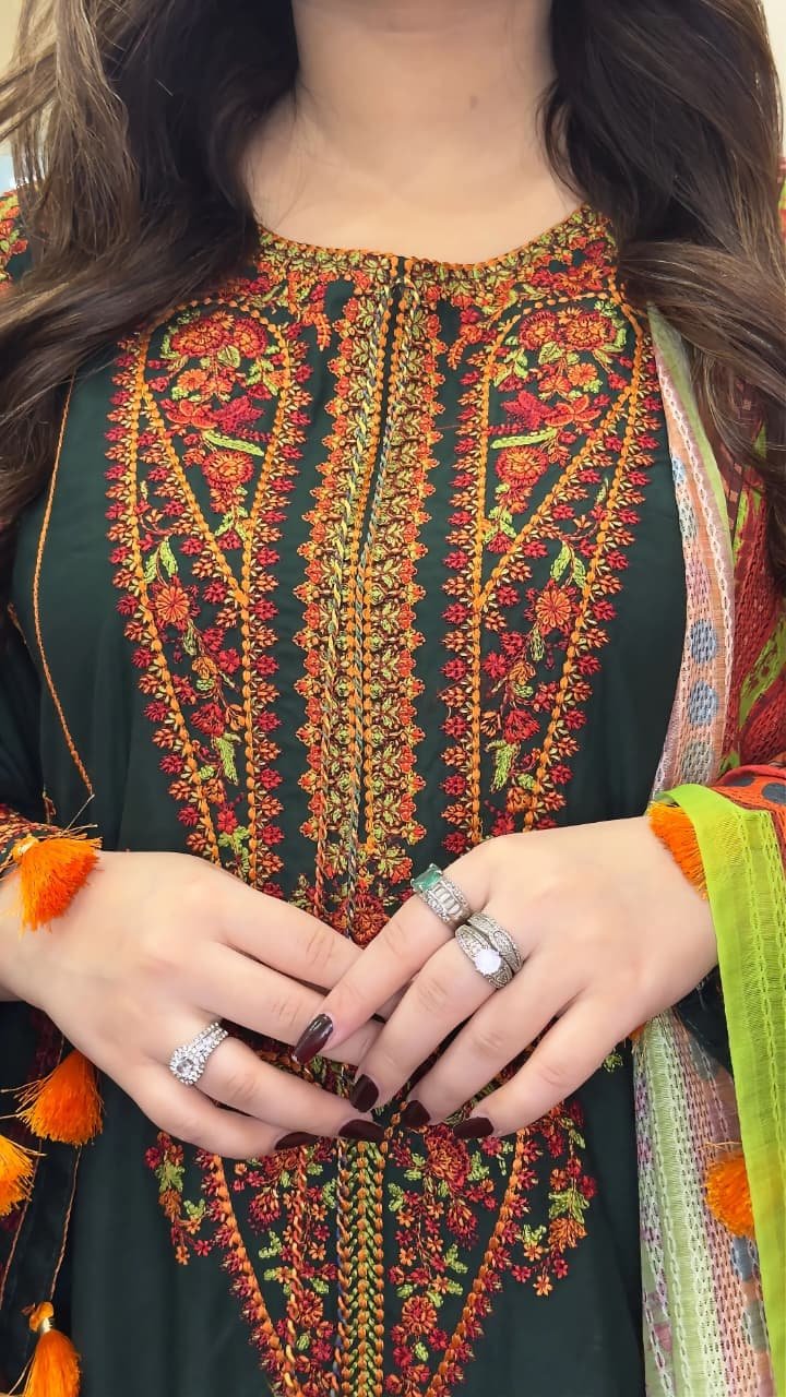 Zargul Embroidered 3PC Festive Lawn Suit Elegant Women Dress - Image 9