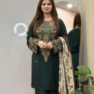 dinar embroidery 3pc linen suit women pakistan embroidered shirt plazo dupatta