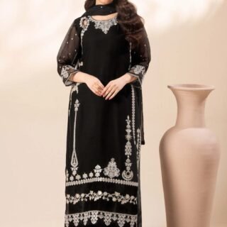 Premium chiffon embroidered 3pc suit with digital dupatta and plazo trouser elegant ladies dress Pakistan