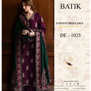 air jet lawn embroidered 3pc suit batik inspired heavy embroidery chiffon dupatta Pakistan