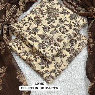 Premium 3pc lawn suit with chiffon dupatta