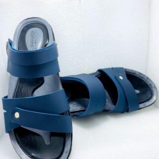 Blue casual sandals for men with synthetic leather design
