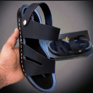 Black casual sandals men with button strap design