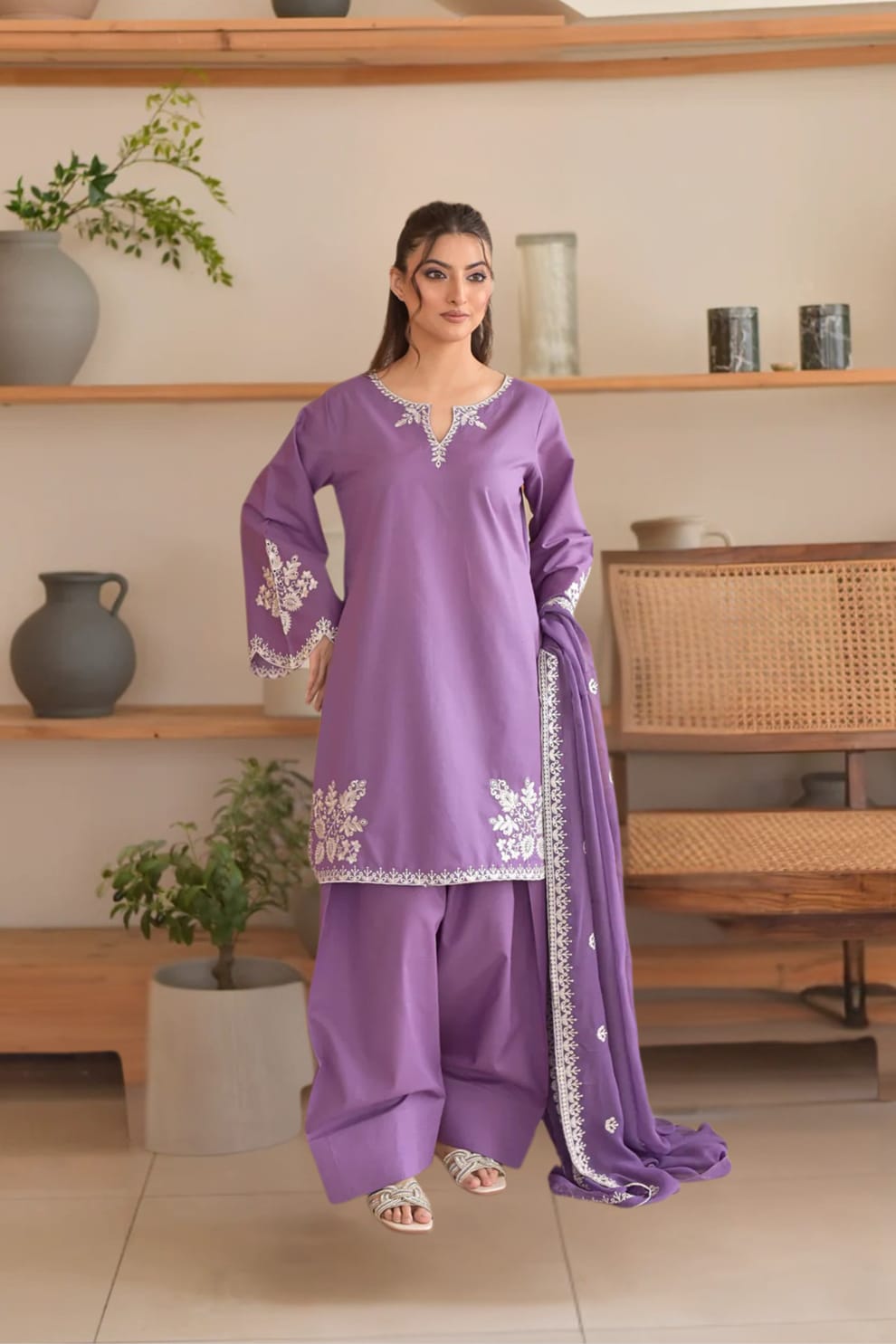Premium Embroidery 3PC Cotton Dress for Elegant Style 1 RUMI embroidery 3PC cotton dress for women