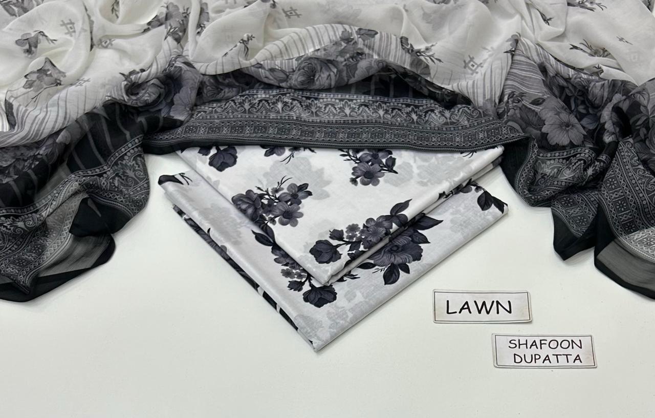 Premium 3PC Lawn Suit Soft Summer Wear for Women 1 Premium 3pc lawn suit with chiffon dupatta