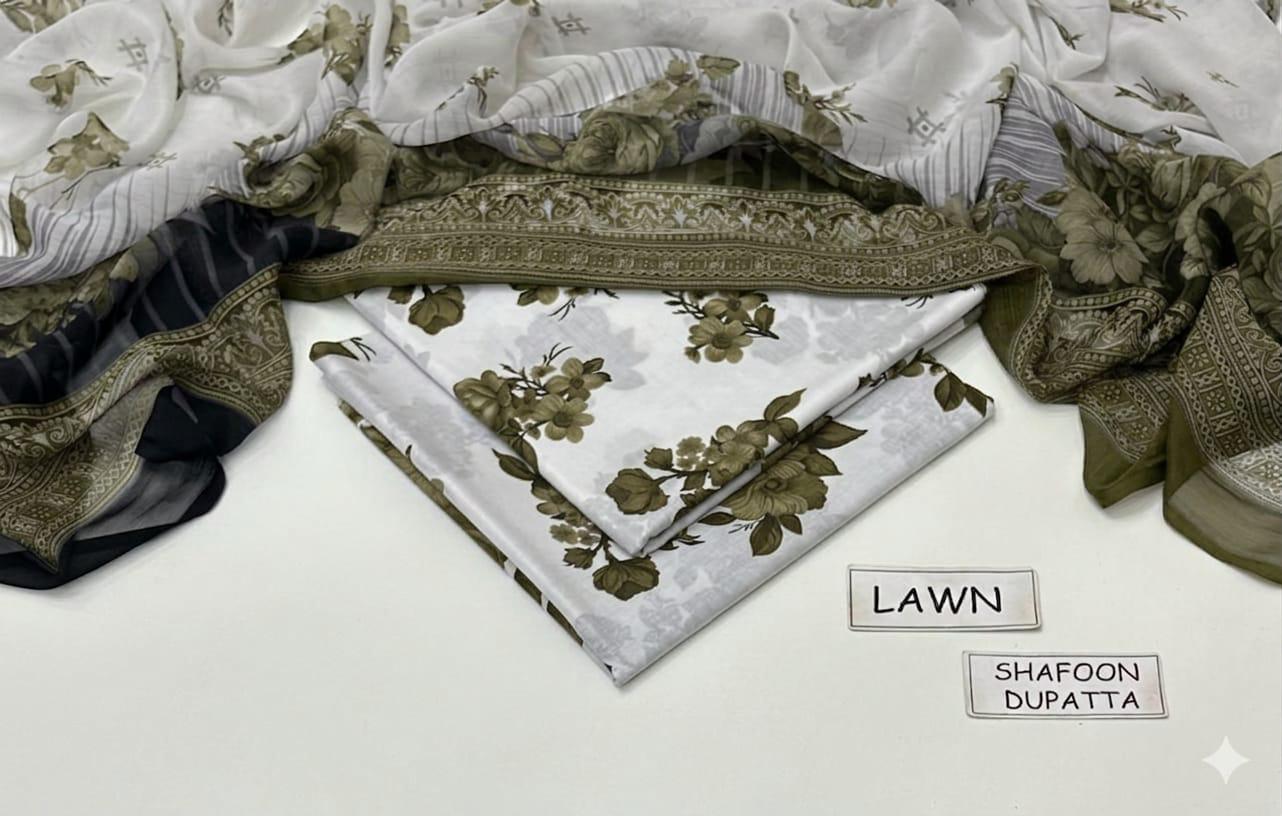 Premium 3PC Lawn Suit Soft Summer Wear for Women 2 Premium 3pc lawn suit with chiffon dupatta