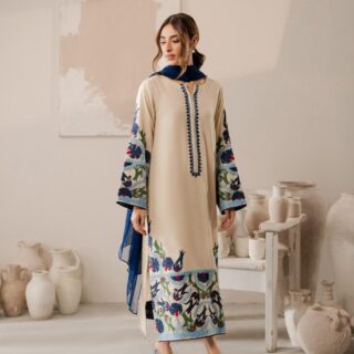 Skin Annuahy 3PC cotton embroidered suit with chiffon dupatta
