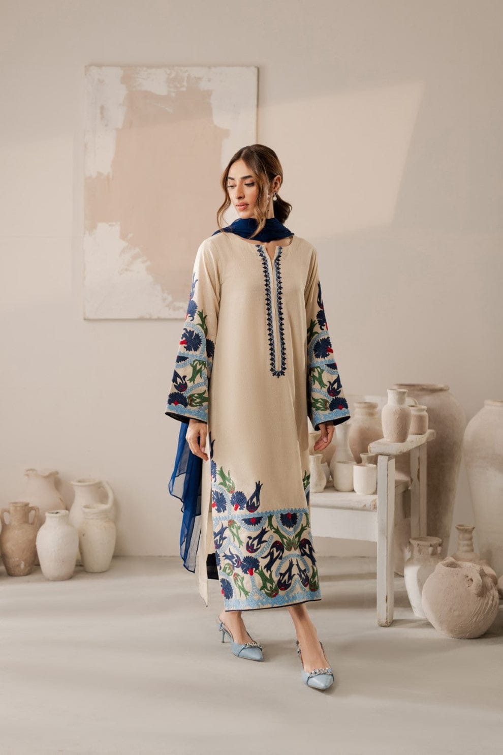 Skin Annuahy 3PC Cotton Embroidered Suit Premium Collection 1 Skin Annuahy 3PC cotton embroidered suit with chiffon dupatta