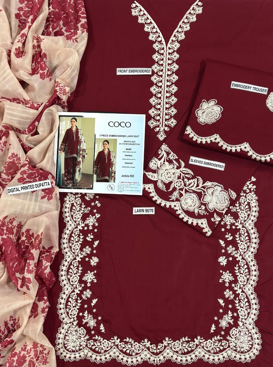 Pure Lawn 3pc Embroidered Suit Premium Summer Collection 4 Pure Lawn 3pc embroidered summer suit with elegant embroidery