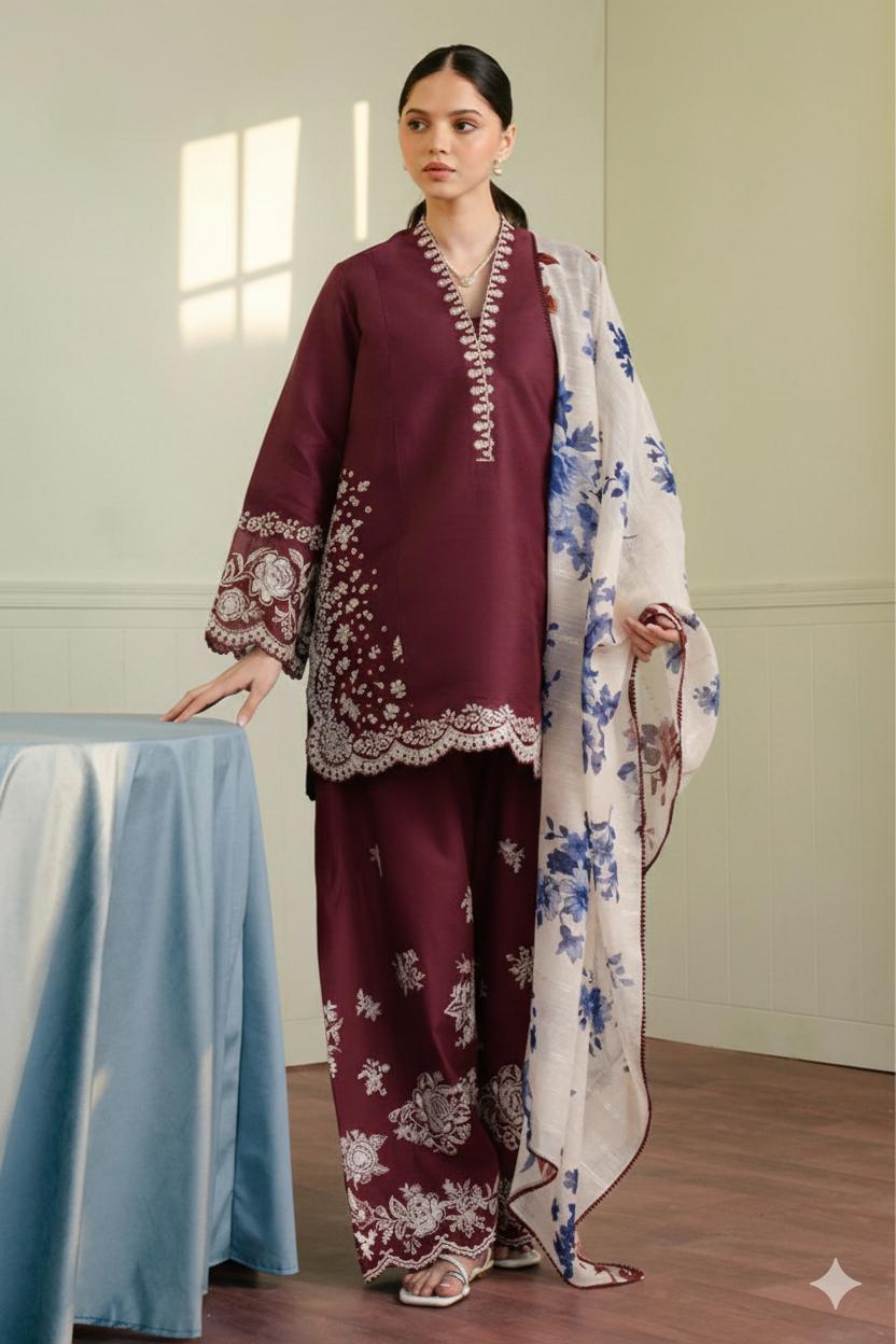 Pure Lawn 3pc Embroidered Suit Premium Summer Collection 1 Pure Lawn 3pc embroidered summer suit with elegant embroidery