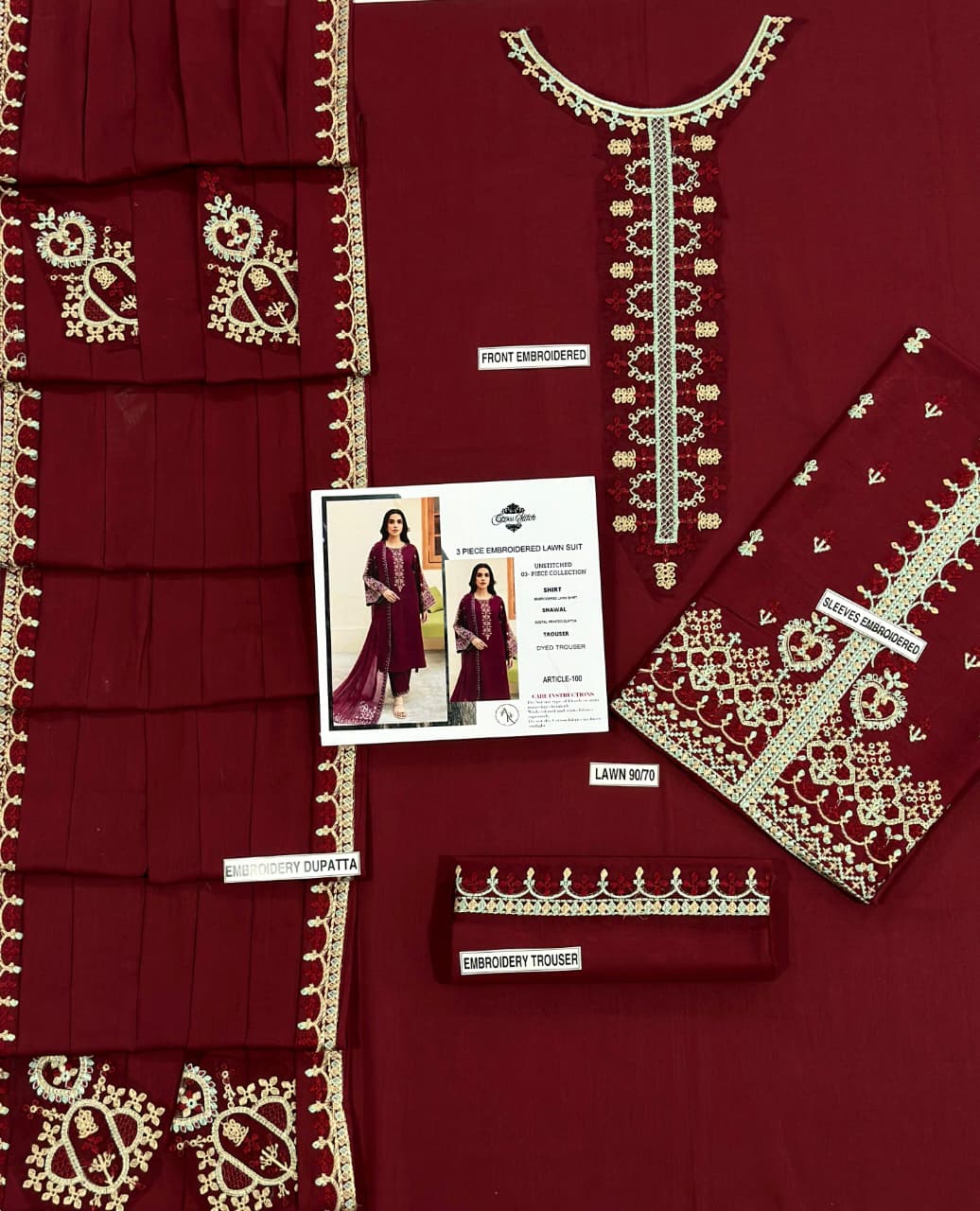 Pure Lawn 3pc Embroidered Summer Suit | Premium Best Design 2026 6 Pure Lawn 3pc embroidered summer suit front view