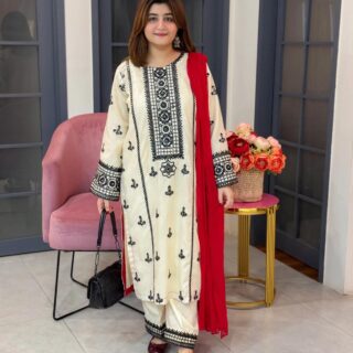 TAAJ 3PC premium embroidered Arabic lawn suit