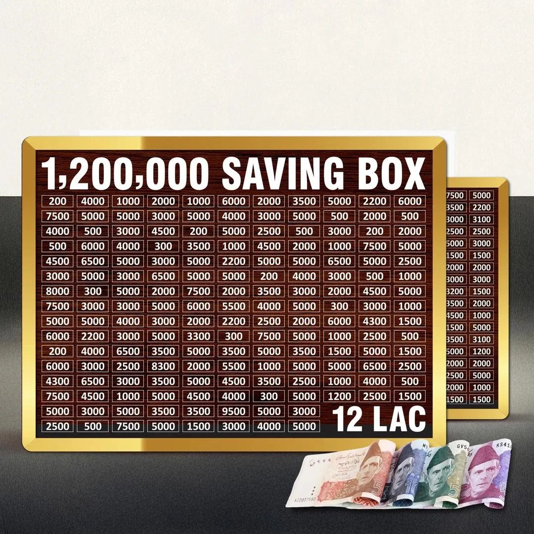 Premium 12 Lakh PKR Wooden Saving Box 1 12 Lakh PKR Wooden Saving Box with Target Chart