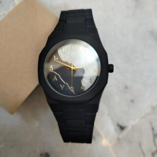 Aura Marble Dial Unisex Watch with Black Strap
