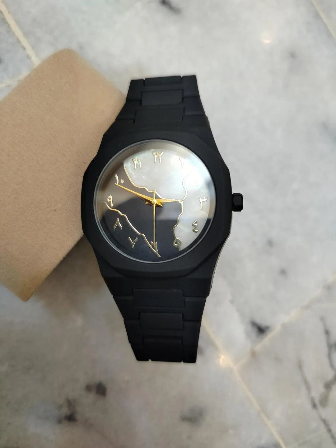 Luxury Aura Marble Dial Unisex Watch Black Strap 1 Aura Marble Dial Unisex Watch with Black Strap