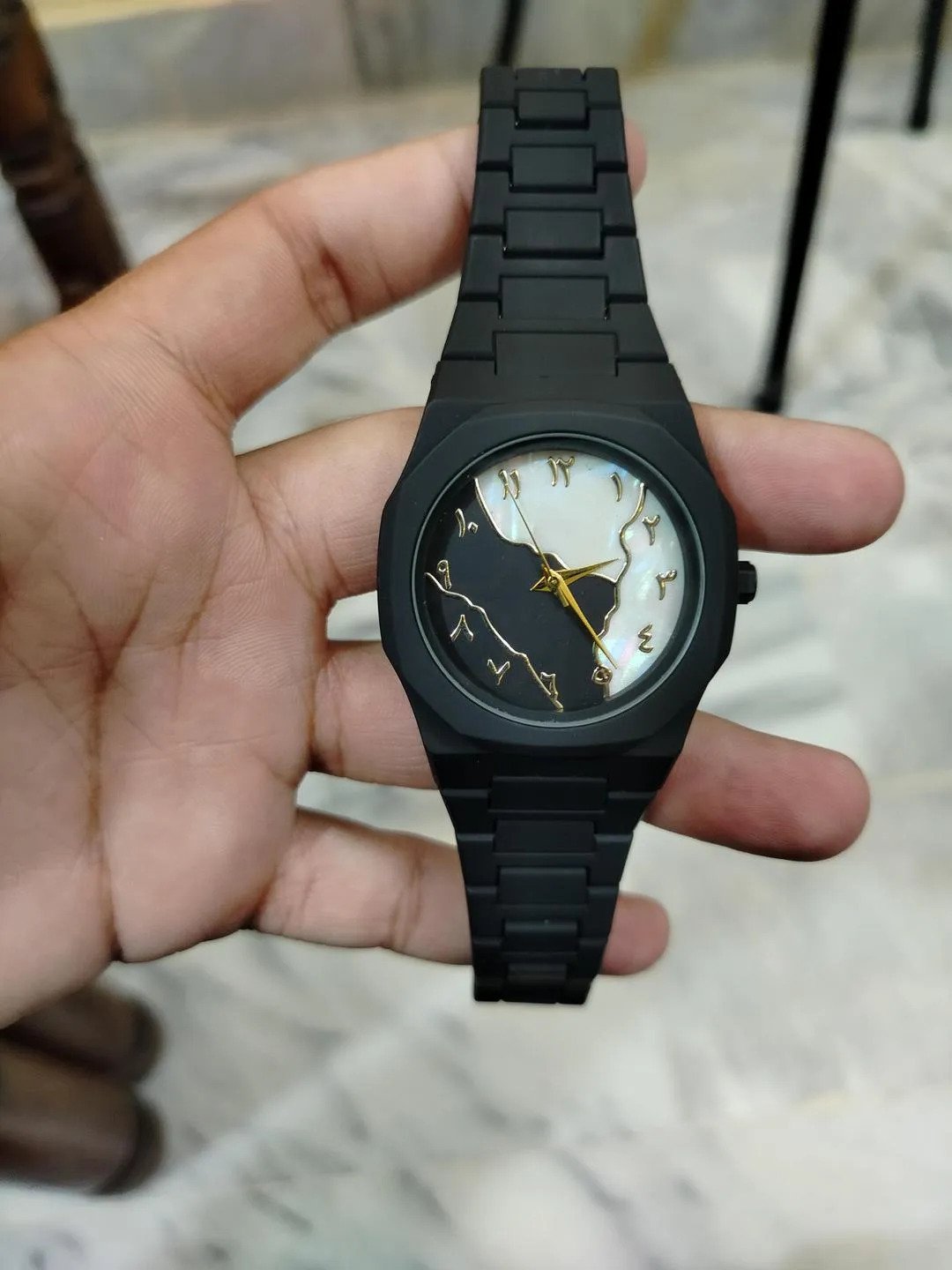 Luxury Aura Marble Dial Unisex Watch Black Strap 5 Aura Marble Dial Unisex Watch with Black Strap