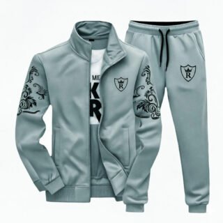 Grey Fleece Track Suit Men Winter Slim Fit