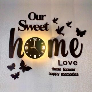 3D Wall Clock Black Glowing with Birds and Butterflies