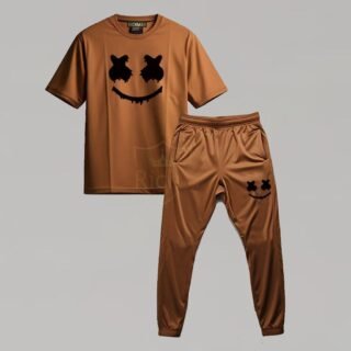Brown Micro Print Track Suit Men 2 Piece