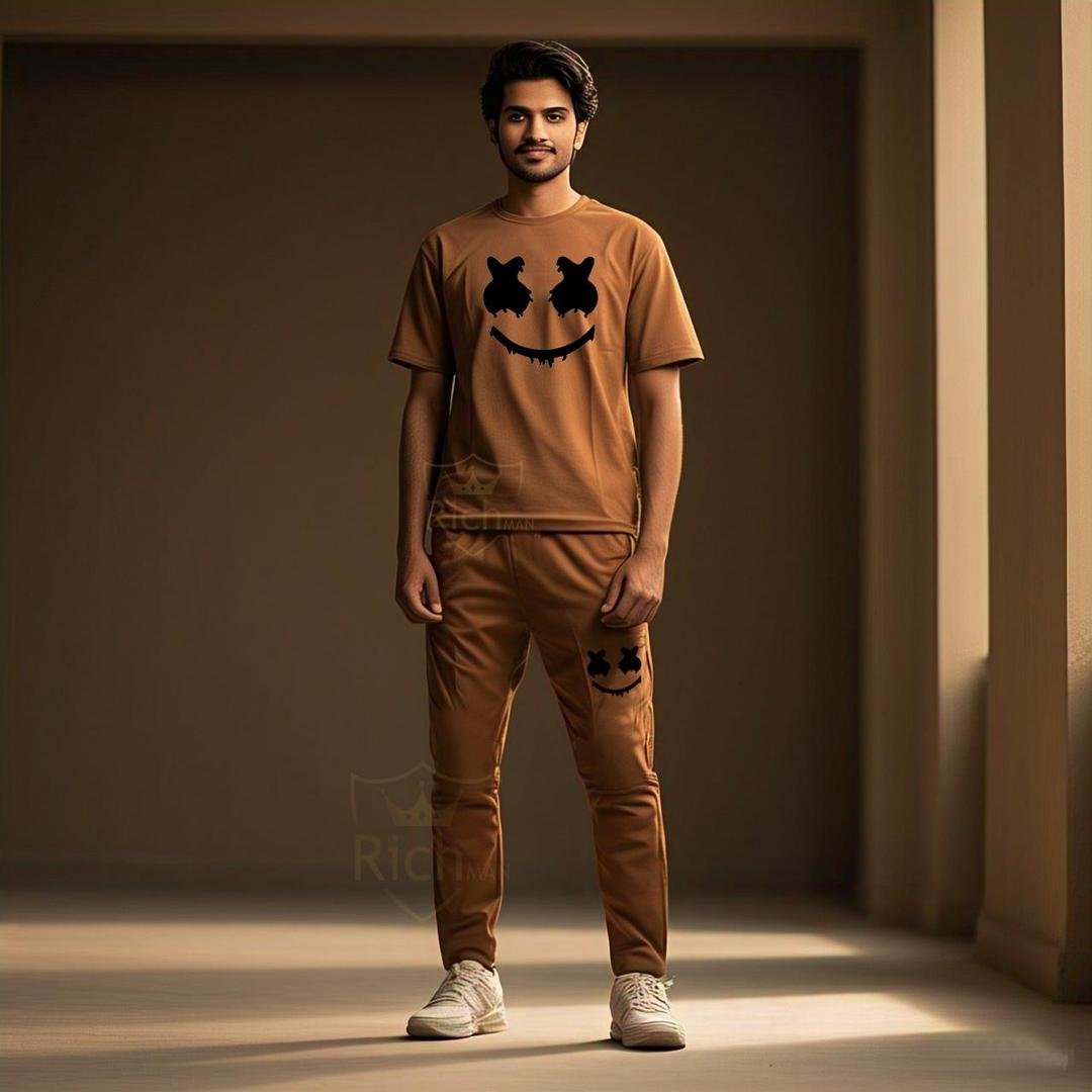 Brown Micro Print Track Suit Men 2 Piece 2 Brown Micro Print Track Suit Men 2 Piece - Image 2
