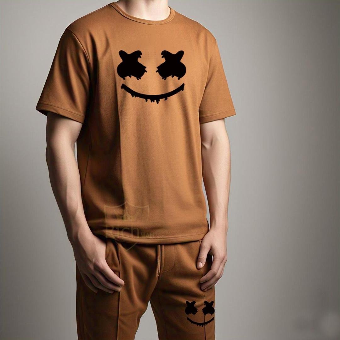 Brown Micro Print Track Suit Men 2 Piece 3 Brown Micro Print Track Suit Men 2 Piece - Image 3