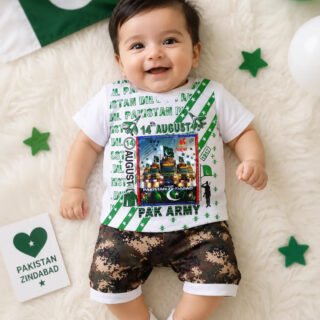 14 August Boys Shirt Shorts Set in white and green