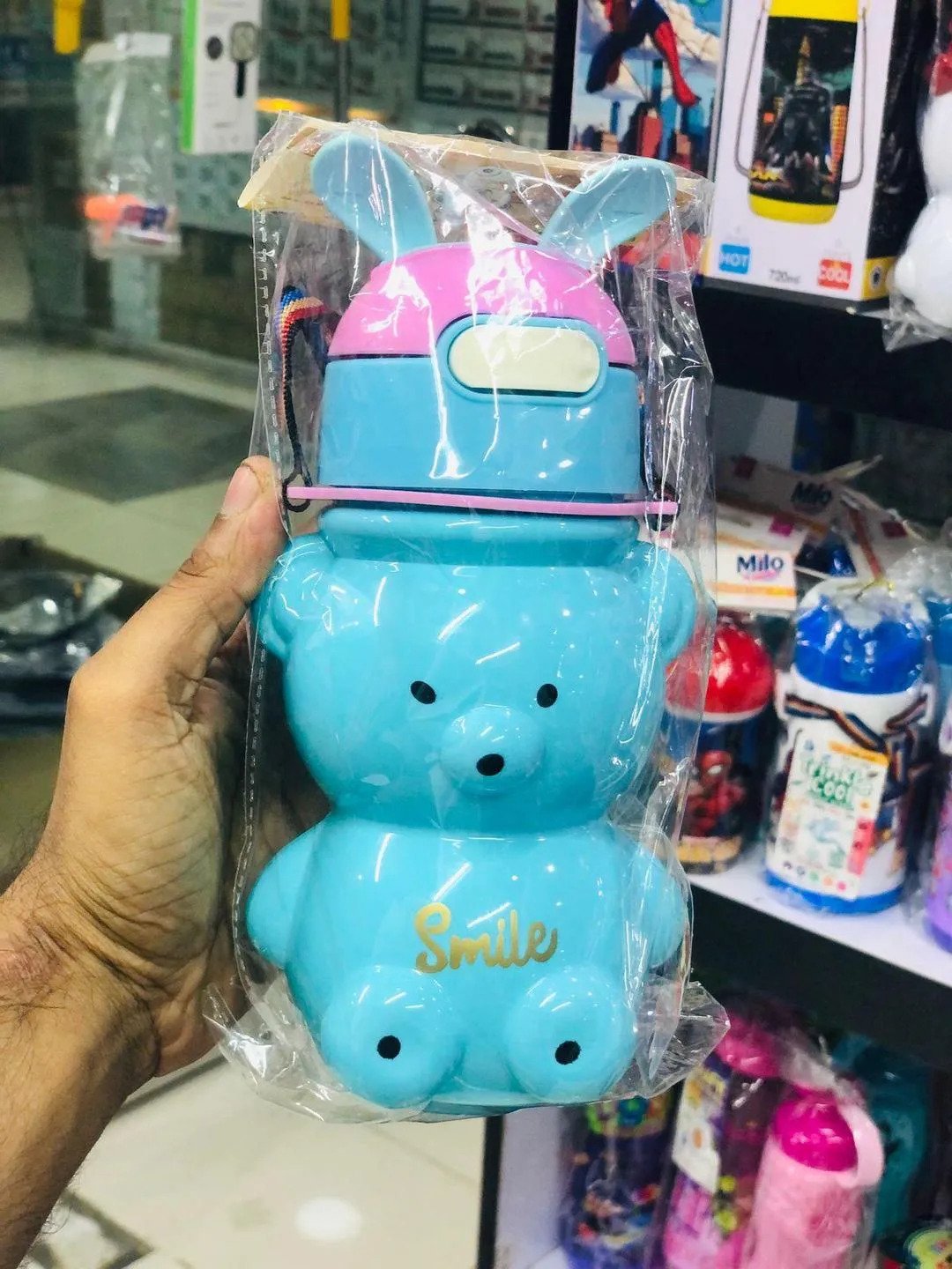 Teddy Bear Kids Water Bottle Blue Pink 1 Teddy Bear Kids Water Bottle Blue Pink Cute Design