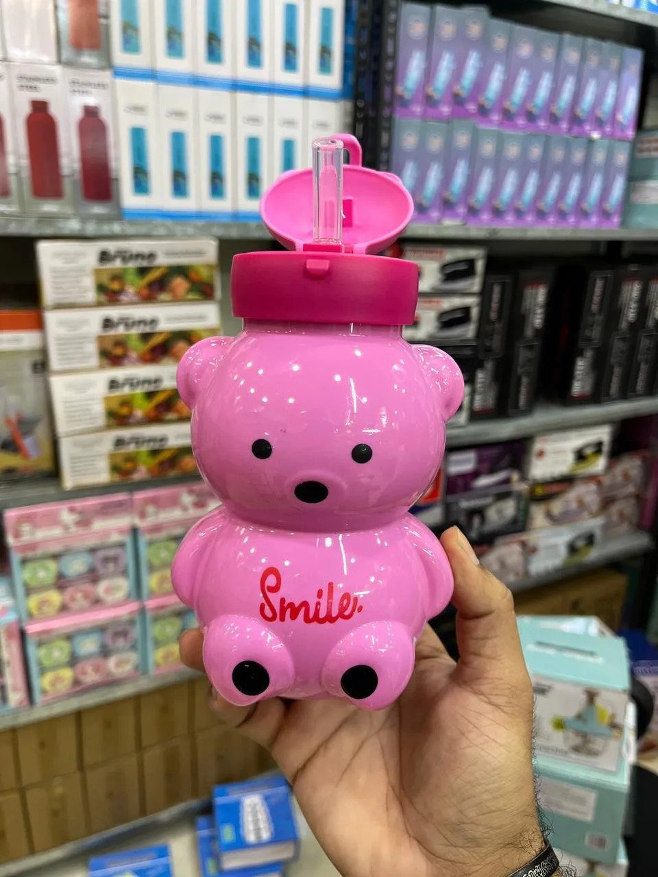 Teddy Bear Kids Water Bottle Blue Pink 6 Teddy Bear Kids Water Bottle Blue Pink - Image 6
