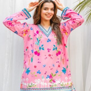 Pink Floral Digital Printed 2PC grip silk suit