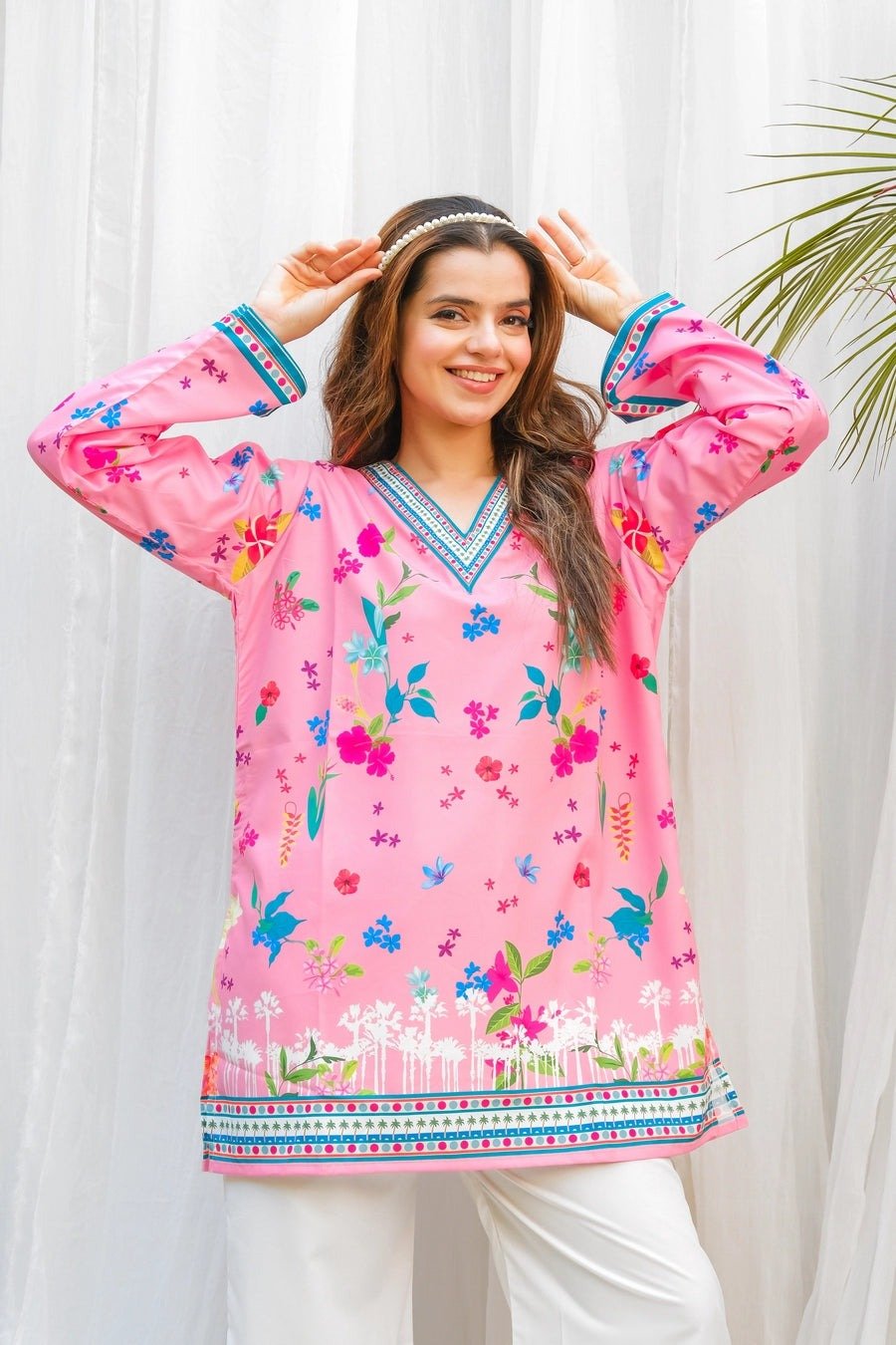 Pink Floral Digital Printed 2PC Premium Grip Silk Suit Best 1 Pink Floral Digital Printed 2PC grip silk suit