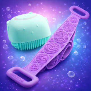Silicone Bath Brush Back Scrubber 2 piece bathing set