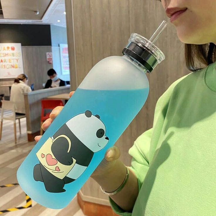 We Bare Bears Panda Water Bottle 1000ML With 2 Caps 2 Panda Water Bottle 1000ML with We Bare Bears design