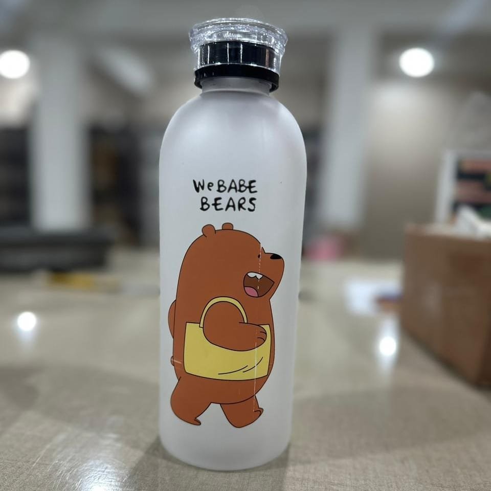 We Bare Bears Panda Water Bottle 1000ML With 2 Caps 1 Panda Water Bottle 1000ML with We Bare Bears design