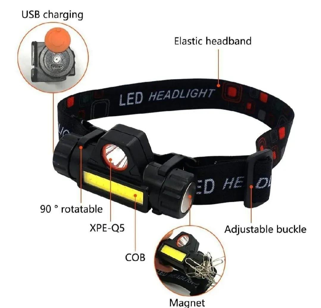 2W Rechargeable LED Headlamp Type C Black Orange 2 2W Rechargeable LED Headlamp Type C Black Orange - Image 2