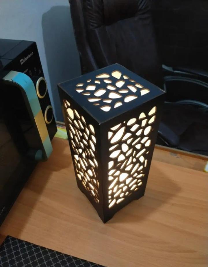 3D Laser Cut Wooden Table Lamp With Golden Light | Home Decor 2 3D Laser Cut Wooden Table Lamp With Golden Light | Home Decor - Image 2