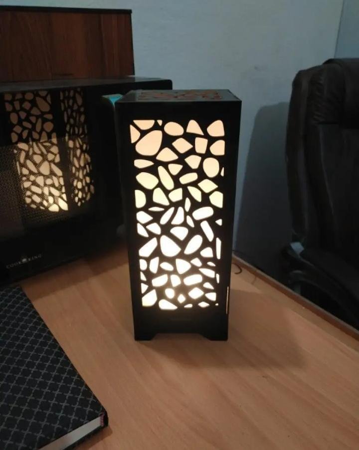 3D Laser Cut Wooden Table Lamp With Golden Light | Home Decor 7 3D Laser Cut Wooden Lamp black MDF design