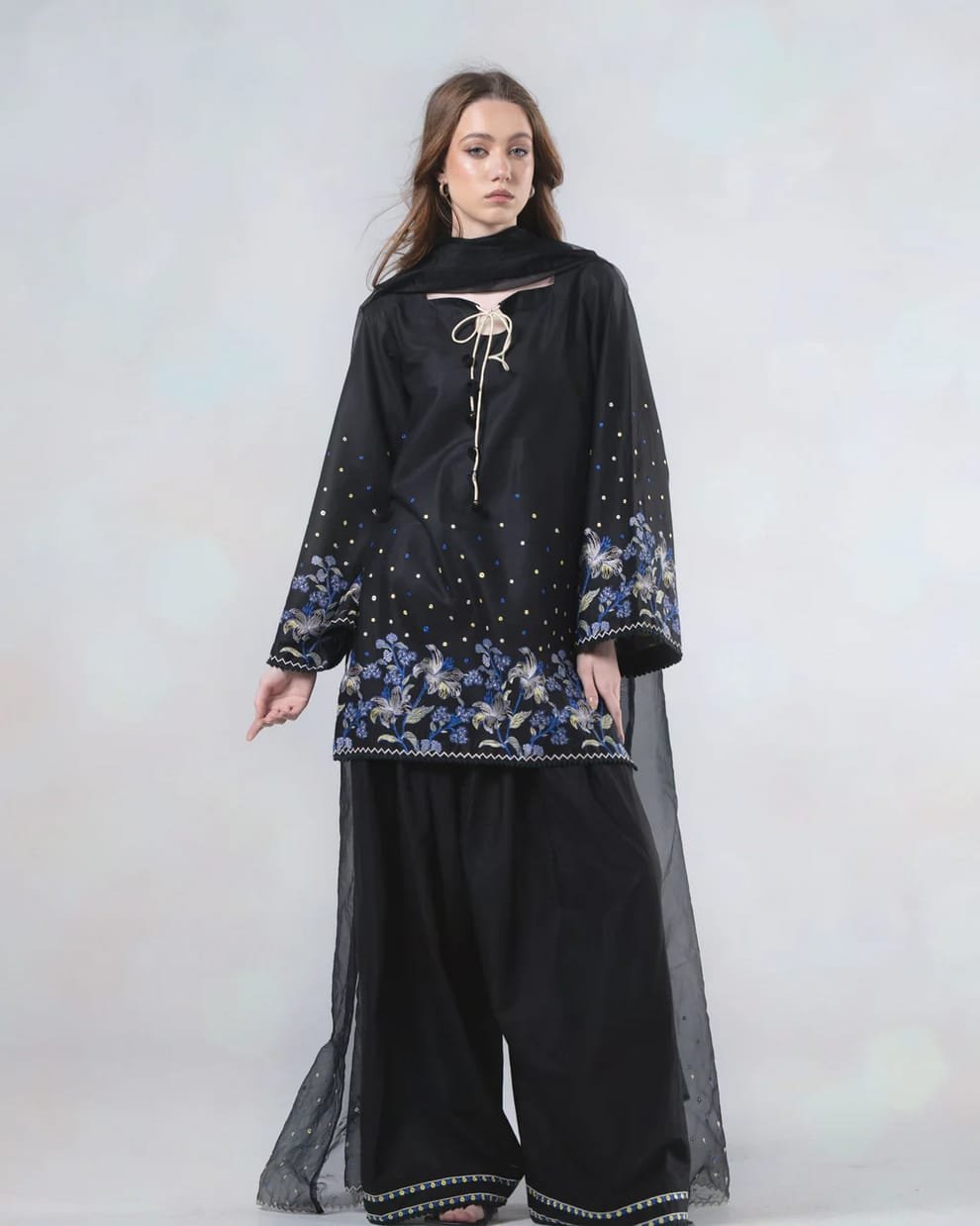 Black Pearl Embroidery 3PC Premium Lawn Suit | Stitched Collection 1 Black Pearl Embroidery 3PC premium lawn suit with Shafoon dupatta
