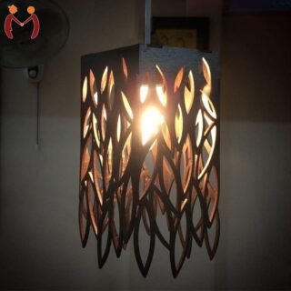 Leaf Pendant Lamp black MDF with golden light
